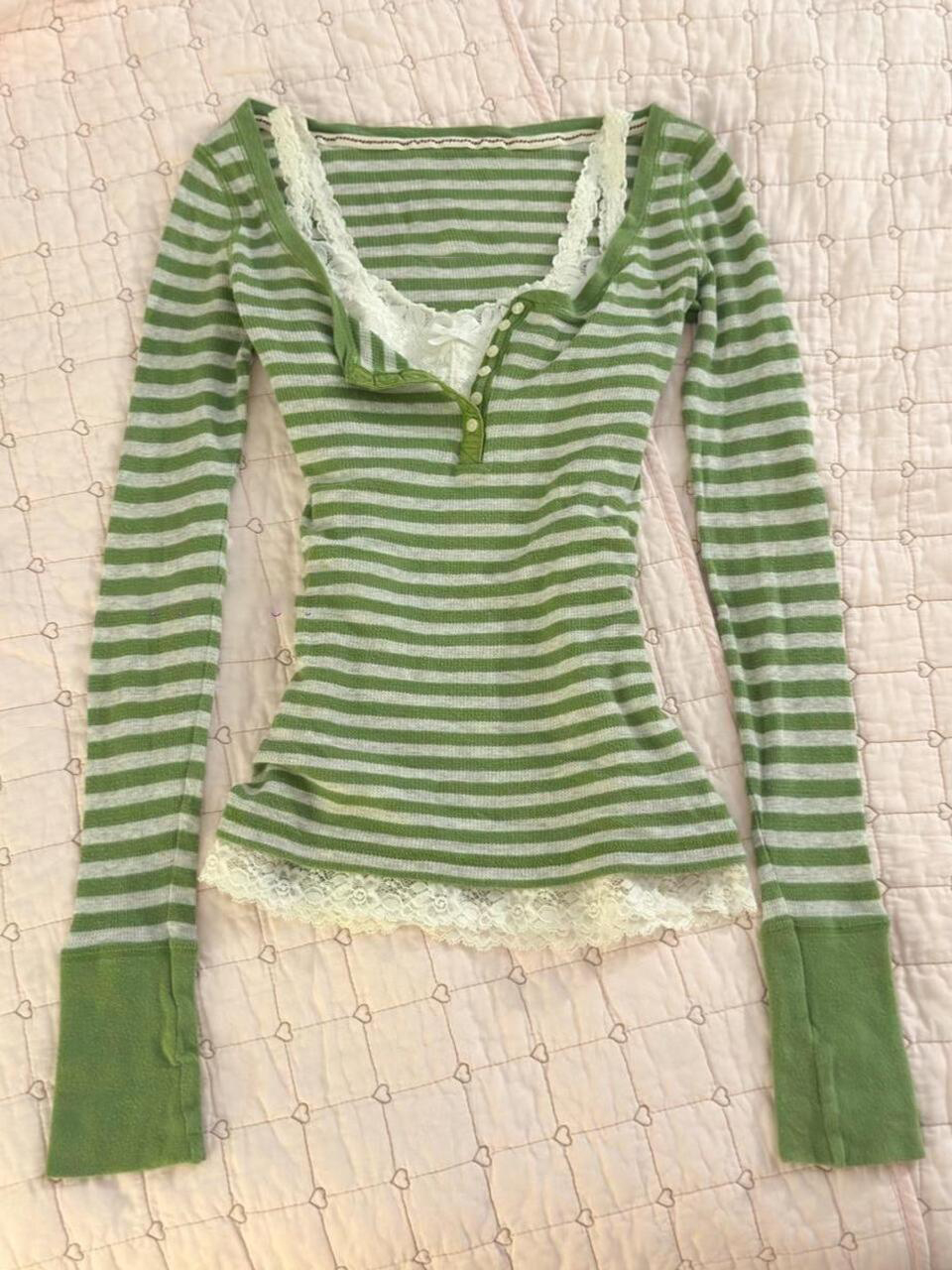 Vintage Necklace - T-shirts années 2000 Y2k, rayures vertes,